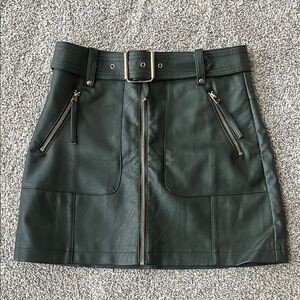 Olive Green Top Shop Faux Leather Skirt w/ Belt